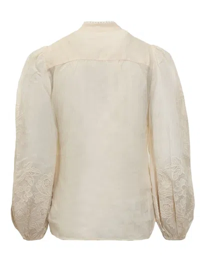 Shop Zimmermann Ottie Embroidered Blouse In Beige