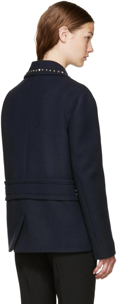 Shop Valentino Navy Wool Rockstud Untitled Jacket In 598 Navy