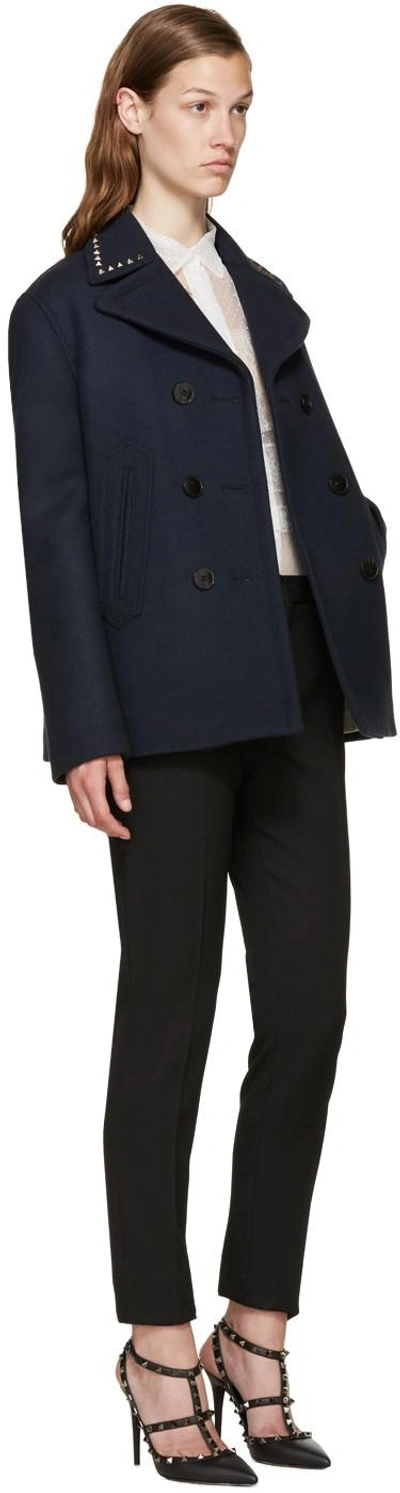 Shop Valentino Navy Wool Rockstud Untitled Jacket In 598 Navy