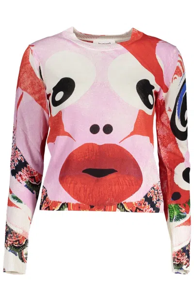 Shop Desigual Chic Contrasting Detail Women's Sweater In Pink