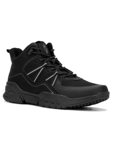 Shop Reserved Footwear Mens Faux Leather Lace-up Hiking Boots In Black