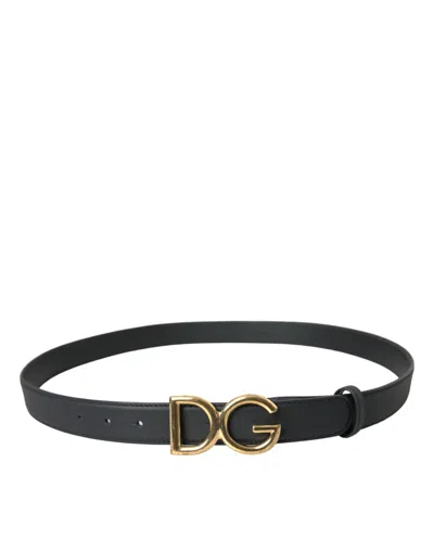 Shop Dolce & Gabbana Black Leather Gold Dg Logo Waist Buckle Women's Belt