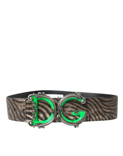 Shop Dolce & Gabbana Brown Zebra Leather Metal Logo Buckle Women's Belt