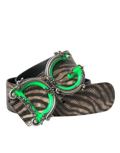 Shop Dolce & Gabbana Brown Zebra Leather Metal Logo Buckle Women's Belt