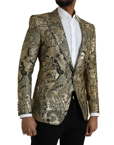 Shop Dolce & Gabbana Gold Sicilia Jacquard Single Breasted Coat Men's Blazer
