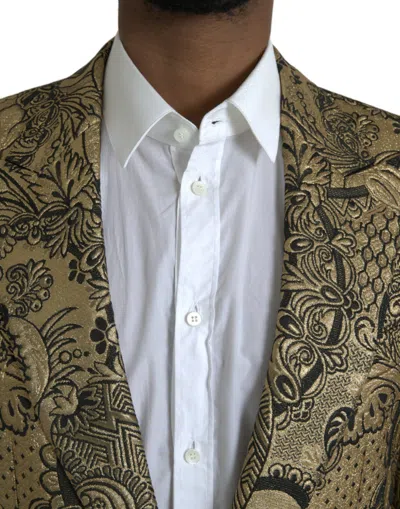 Shop Dolce & Gabbana Gold Sicilia Jacquard Single Breasted Coat Men's Blazer