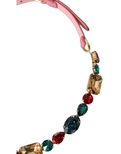Shop Dolce & Gabbana Pink Leather Crystal Chain Embellished Women's Belt