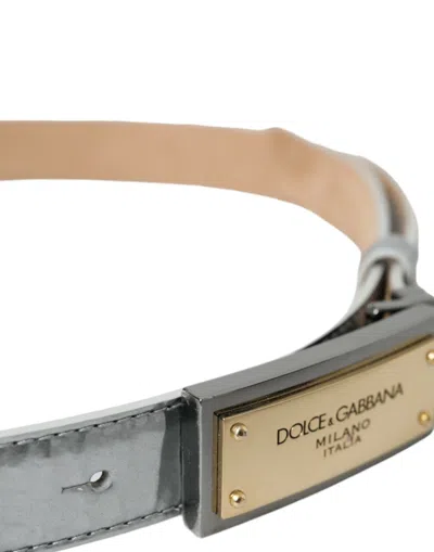 Shop Dolce & Gabbana Silver Leather Metal Logo Buckle Belt Men's Men