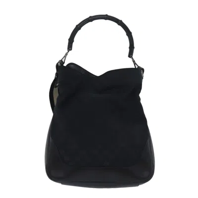 Shop Gucci Bamboo Black Canvas Shoulder Bag ()