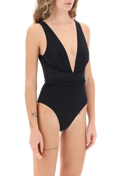 Shop Zimmermann Raie Wrap One-piece Swimsuit In Nero