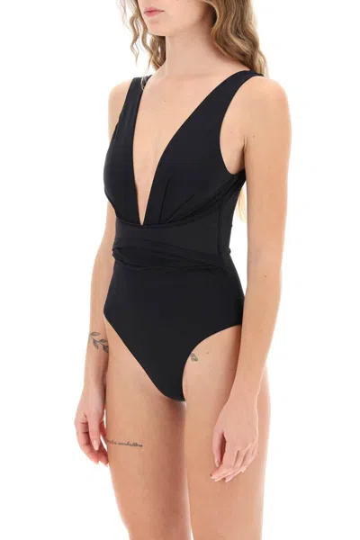 Shop Zimmermann Raie Wrap One-piece Swimsuit In Nero