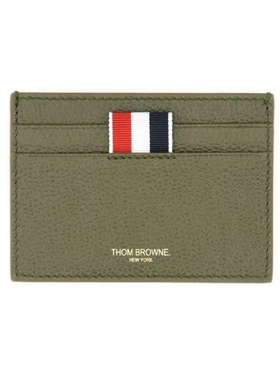 Shop Thom Browne Leather Card Holder In Green