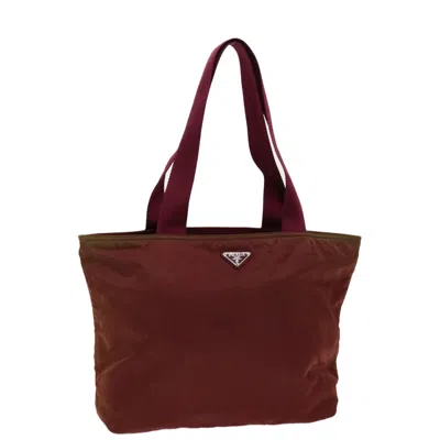 Shop Prada Tessuto Burgundy Synthetic Tote Bag ()