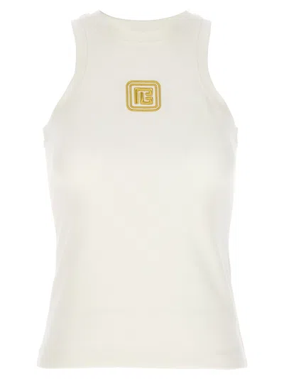 Shop Balmain Logo Embroidery Tank Top Tops In White