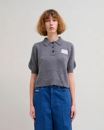 Shop Marni Medium-sleeve Polo Shirt Neck Sweater In Graphite