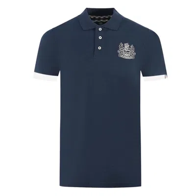 Shop Aquascutum Elegant Cotton Polo With Contrast Logo Men's Emblem In Blue