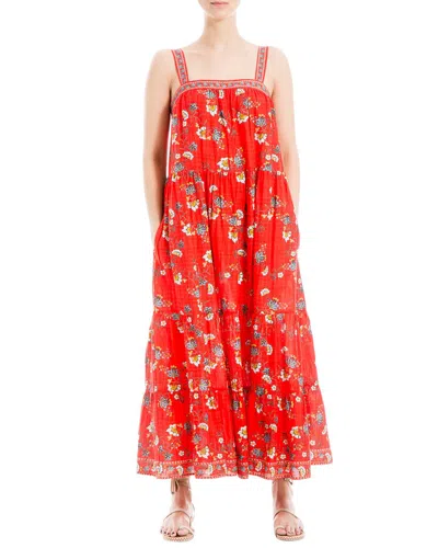 Shop Max Studio Sleeveless Strap Tiered Maxi Dress In Red
