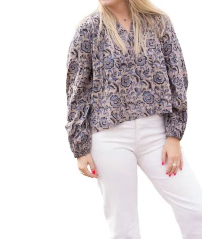 Shop Erica Wilson Gigi Blouse In Paradise Blue Print In Multi