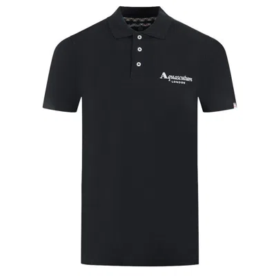 Shop Aquascutum Elegant Contrast Logo Cotton Polo Men's Shirt In Black