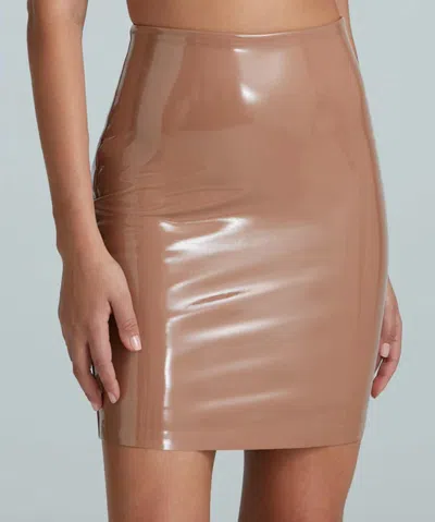 Shop Commando Faux Patent Leather Mini Skirt In Cocoa In Brown