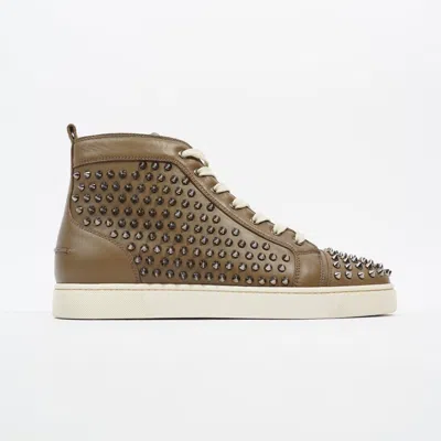 Shop Christian Louboutin Louis Junior Spikes High-tops / Leather In Brown