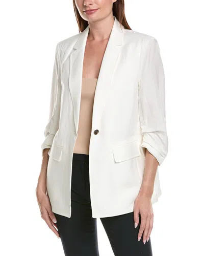 Shop Anne Klein Notch Collar Linen-blend Jacket In White