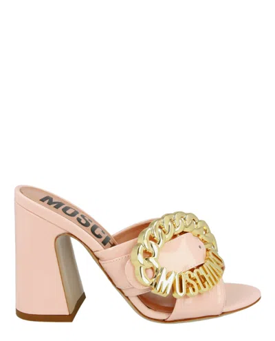 Shop Moschino Logo Buckle Heel Sandals In Pink