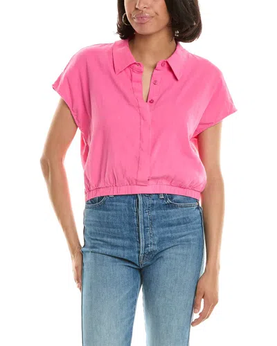 Shop Monrow Stretched Linen-blend Shirt In Pink