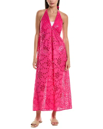 Shop Natori Eyelet Halter Maxi Dress In Pink