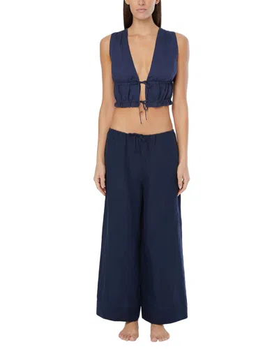 Onia Drawstring Linen-blend Wide-leg Pant In Blue