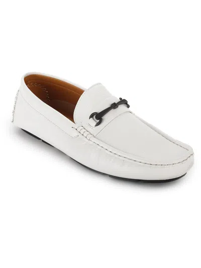 Shop Aston Marc Drive Mens Faux Leather Square Toe Driving Moccasins In White