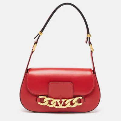 Shop Valentino Leather Vlogo Chain Hobo In Red