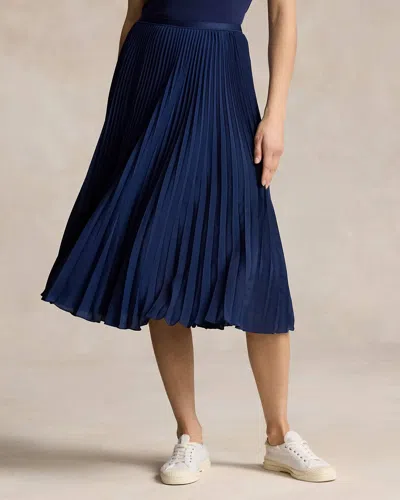 Shop Ralph Lauren Polo Pleated Georgette Skirt In Newport Navy In Multi