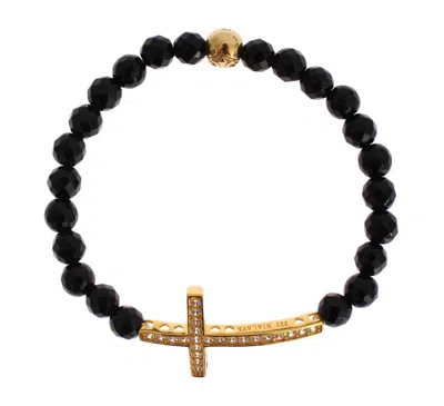 Shop Nialaya Plated Sterling Bracelet With Cz Diamond Women's Cross In Black