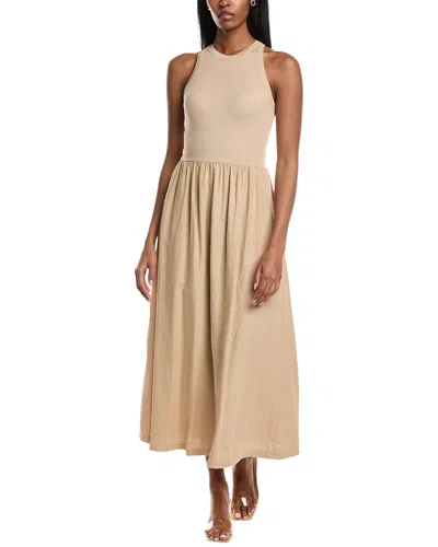 Shop Stateside Mixed-media Linen-blend Dress In Brown