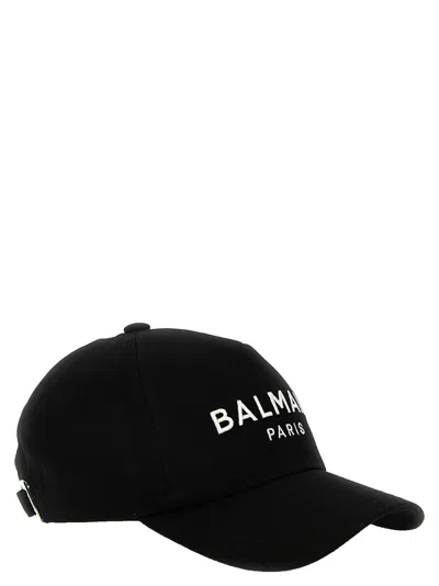 Shop Balmain Logo Embroidery Cap Hats White/black