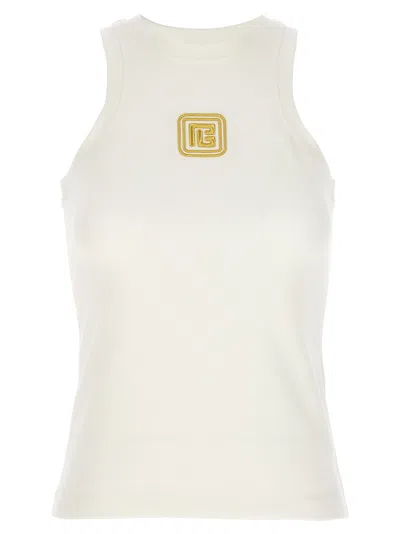 Shop Balmain Logo Embroidery Tank Top Tops White