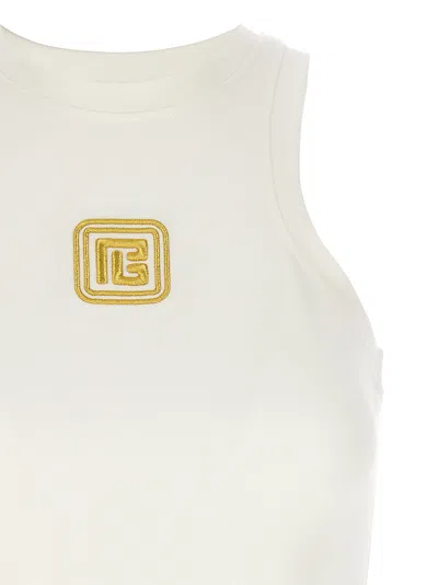 Shop Balmain Logo Embroidery Tank Top Tops White