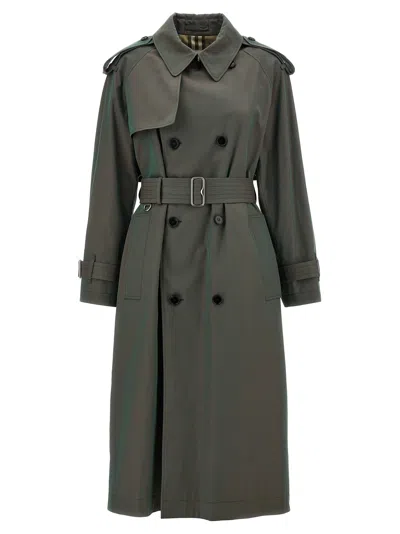 Shop Burberry Long Iridescent Trench Coat Coats, Trench Coats Green