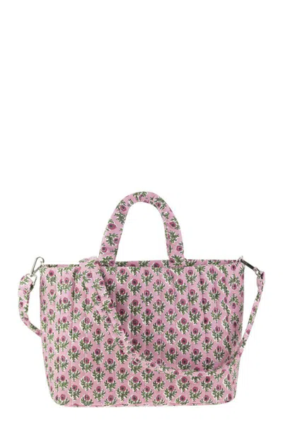 Shop Mc2 Saint Barth Soft Tote Mid Quilted Bag With Flowers In Pink