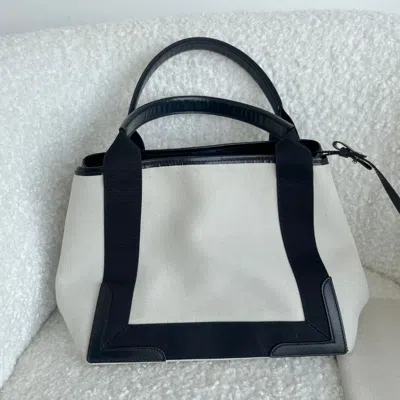 Pre-owned Balenciaga Navy Cabas Small Bag In Organic Cotton Canvas