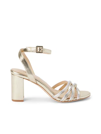 Shop L Agence Acelynn Block-heel Sandal In Gold/silver Crackle