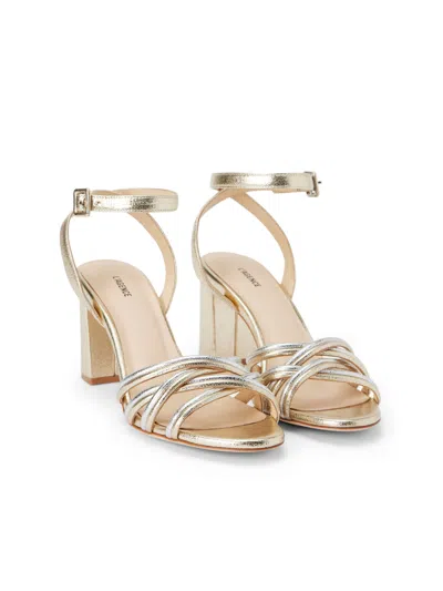 Shop L Agence Acelynn Block-heel Sandal In Gold/silver Crackle