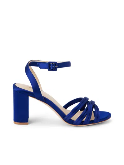 Shop L Agence Acelynn Satin Block-heel Sandal In Midnight Satin