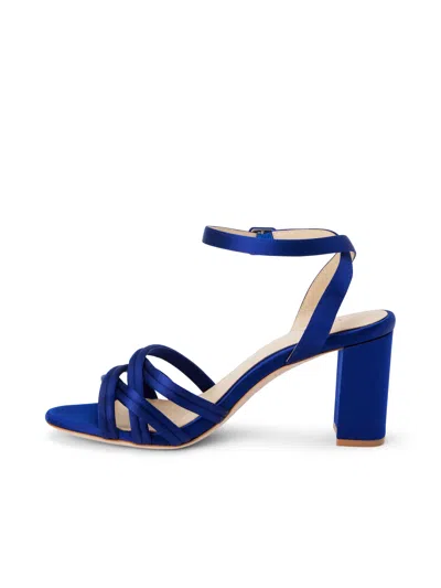 Shop L Agence Acelynn Satin Block-heel Sandal In Midnight Satin