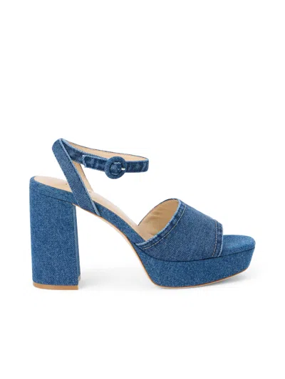 Shop L Agence Andree Denim Platform Sandal In Dark Blue Denim
