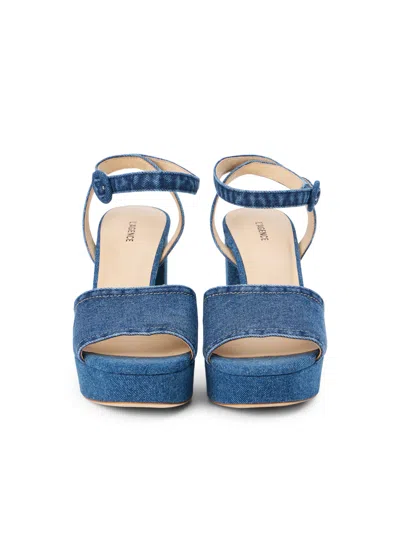 Shop L Agence Andree Denim Platform Sandal In Dark Blue Denim