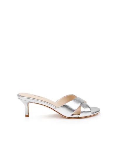 Shop L Agence Aveline Kitten-heel Sandal In Silver Leather
