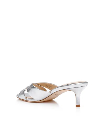 Shop L Agence Aveline Kitten-heel Sandal In Silver Leather