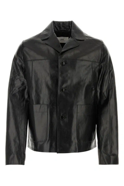 Shop Ami Alexandre Mattiussi Ami Man Black Leather Jacket